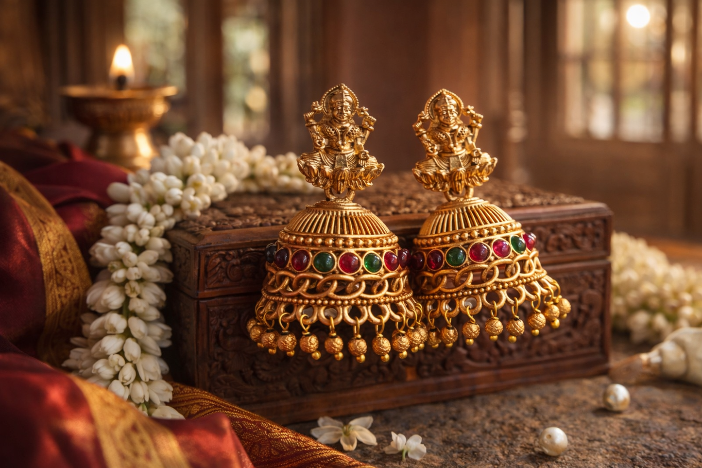 Lakshmi Ruby-Emerald Temple Jhimikki