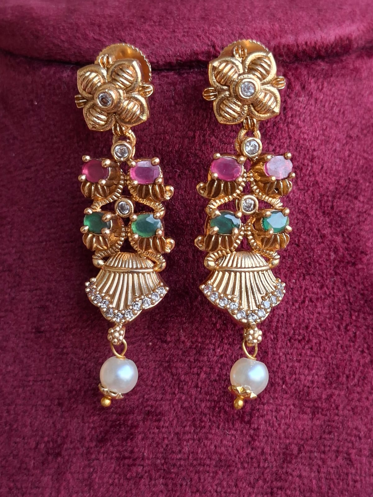 Emerald Ruby Toned Temple Necklace Set