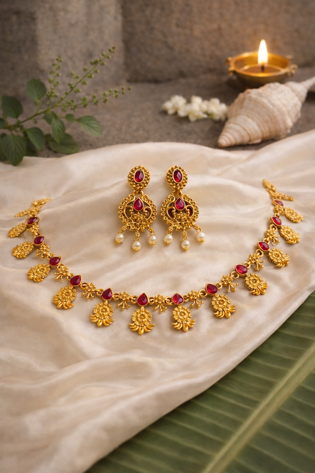 Ruby Tone Temple Necklace Set