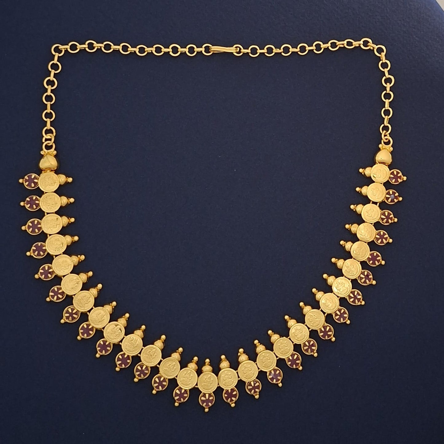Lakshmi Coin & Ruby-Tone Drop Necklace