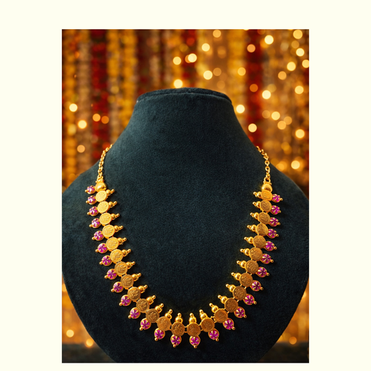 Lakshmi Coin & Ruby-Tone Drop Necklace