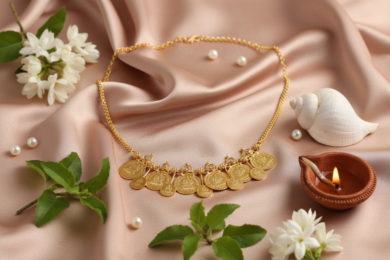 Dangling Kasu in Lakshmi Coin Kasu Necklace