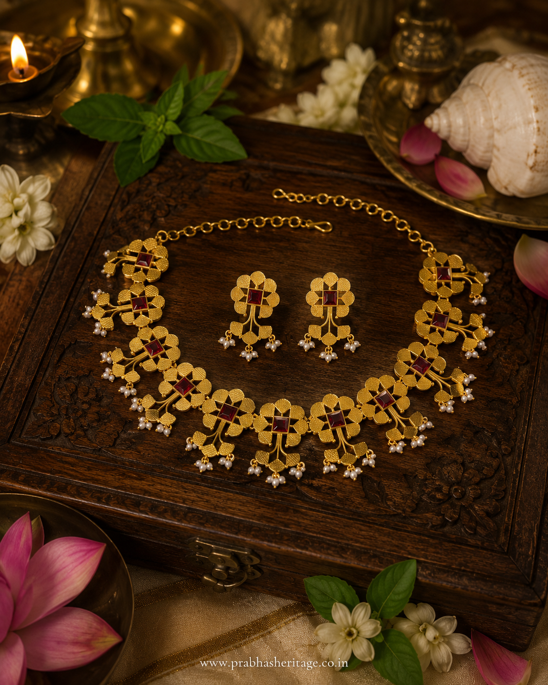 Thalir Necklace – Ruby-Toned