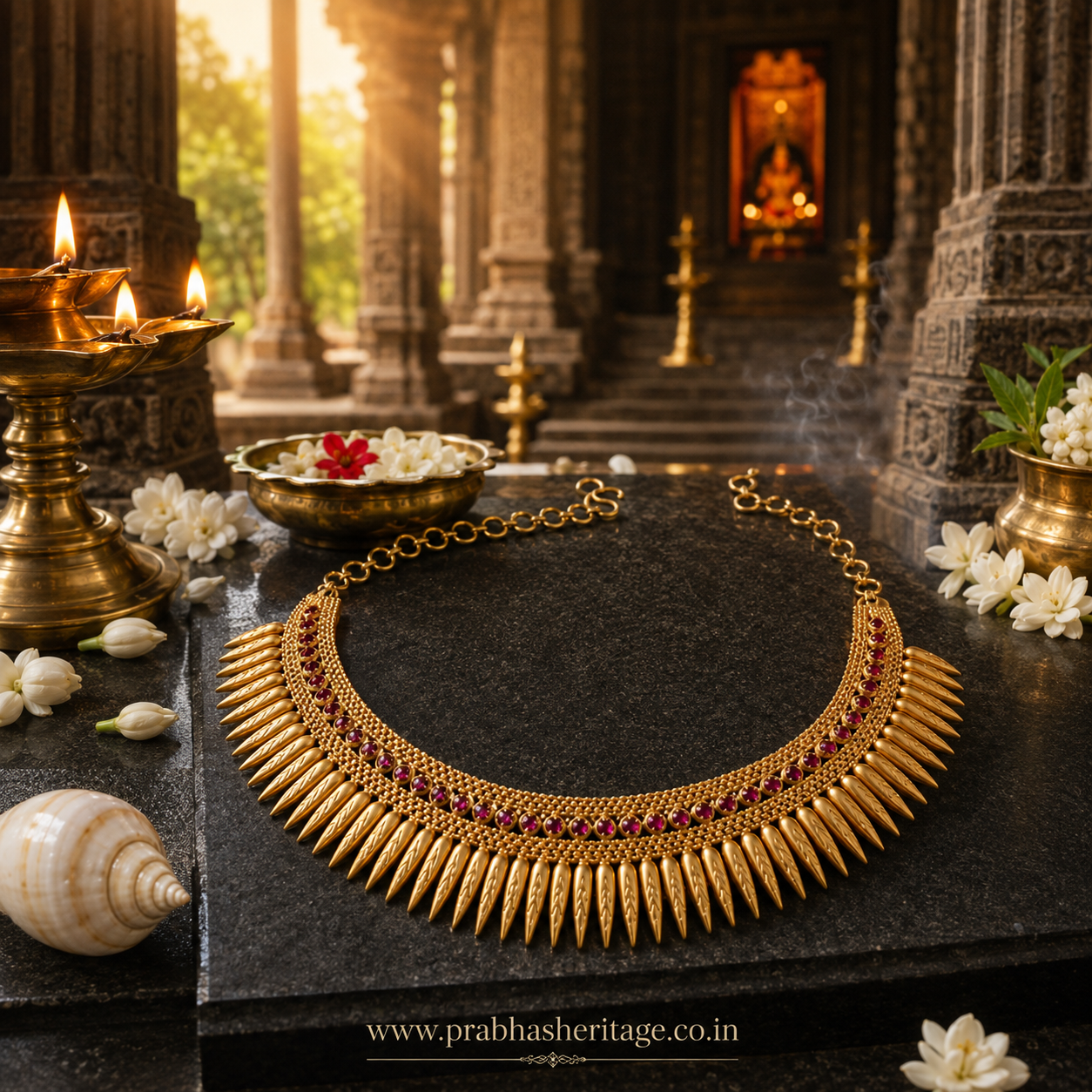 Mulla Mottu Necklace with Ruby tone