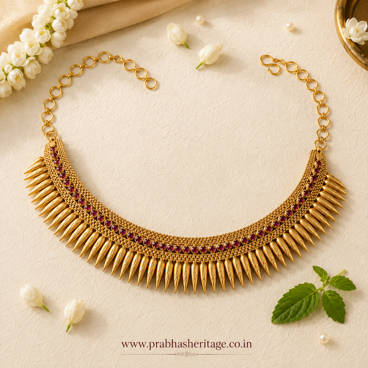 Mulla Mottu Necklace with Ruby tone