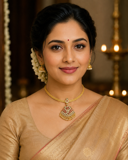 Ratna Chandrika Chuttiyum Chainum with White & Ruby tones