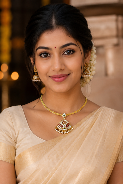 Ratna Chandrika Chuttiyum Chainum with Emerald tone accent