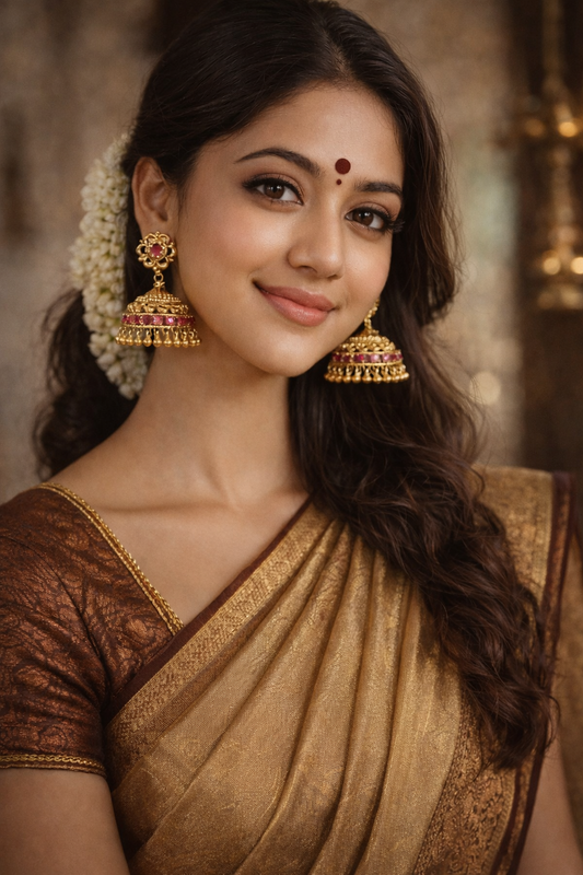Pavizham Floral Ruby Jhimikki