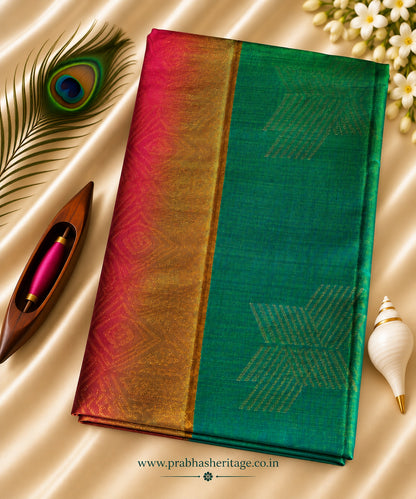 Peacock aqua-turquoise handloom Pure Mix Kanchipuram silk saree, borderless, portrait