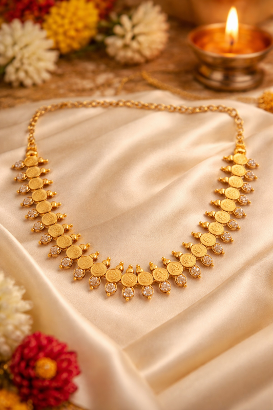 Lakshmi Coin & American Diamond-Tone Drop Necklace