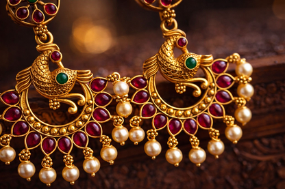 Mayura Chakra Kammal with Pearls