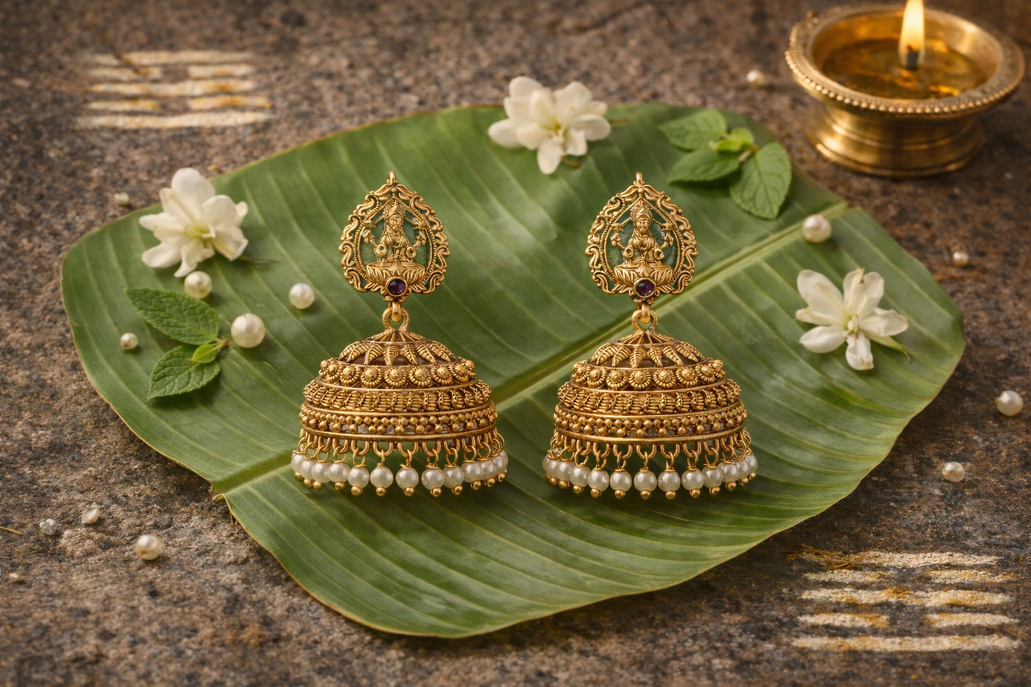Lakshmi Heritage Temple Jhimikki w/Pearl Drops