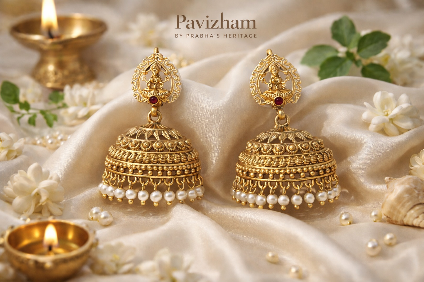 Lakshmi Heritage Temple Jhimikki w/Pearl Drops