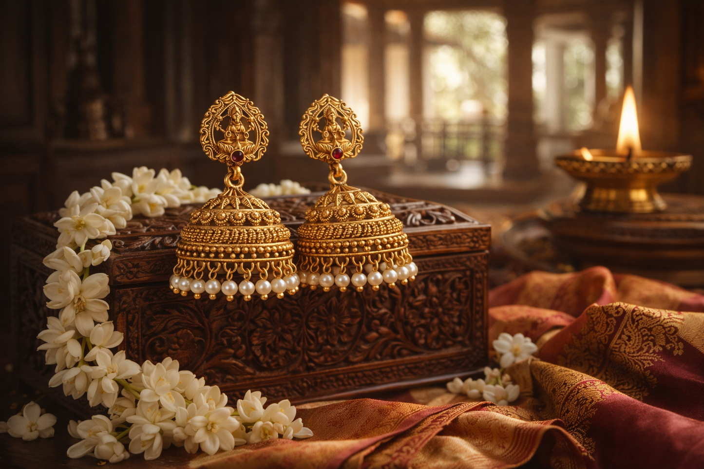Lakshmi Heritage Temple Jhimikki w/Pearl Drops