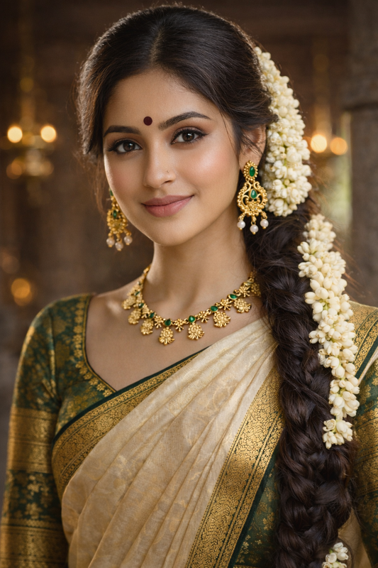 Emerald Tone Temple Necklace Set