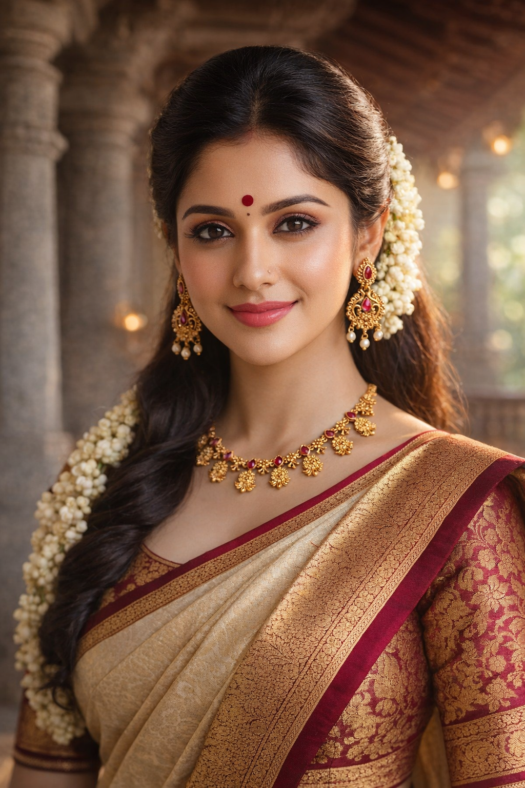 Ruby Tone Temple Necklace Set