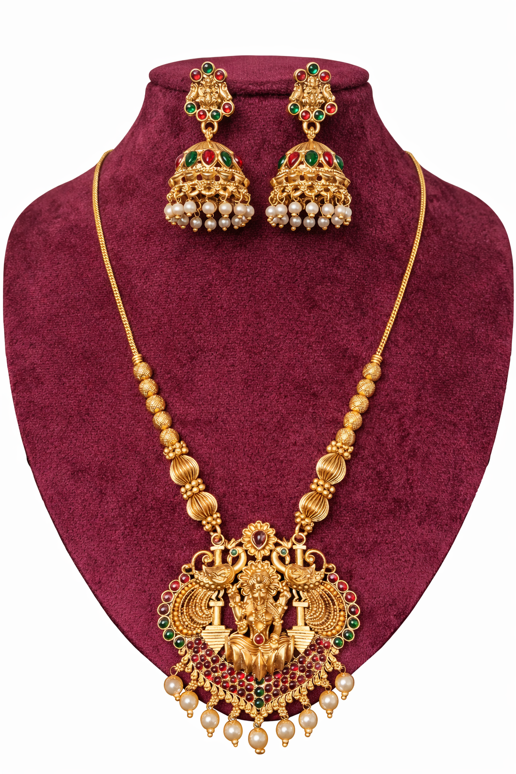 Temple Lakshmi Pendant Necklace Set
