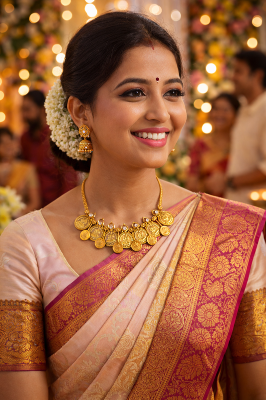 Dangling Kasu in Lakshmi Coin Kasu Necklace