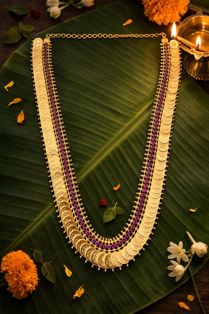 Lakshmi Haram Adukku Kasu Mala with Ruby tone