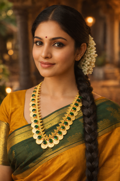 Lakshmi Coin and Emerald toned Pendant Haram