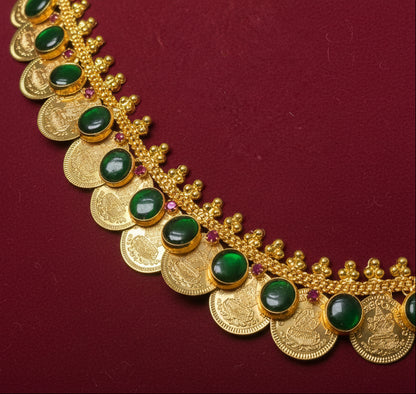 Lakshmi Coin and Emerald toned Pendant Haram
