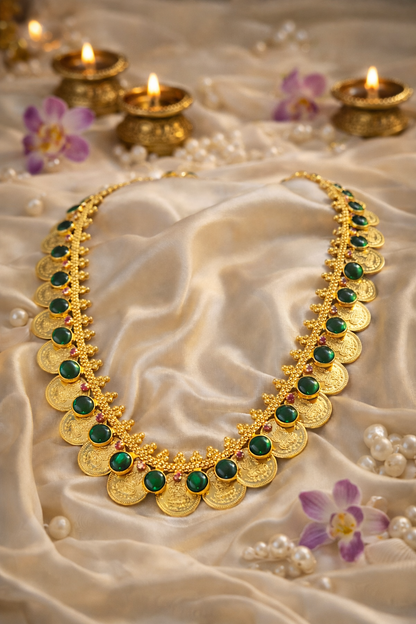 Lakshmi Coin and Emerald toned Pendant Haram