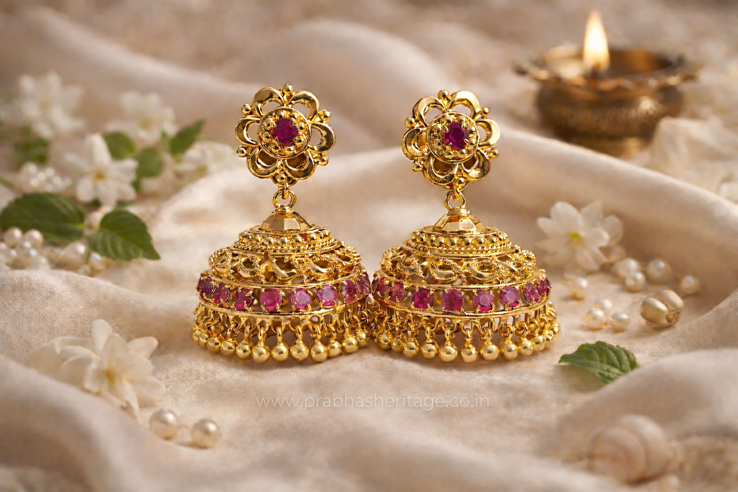 Pavizham Floral Ruby Jhimikki