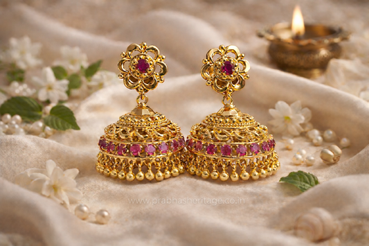 Pavizham Floral Ruby Jhimikki
