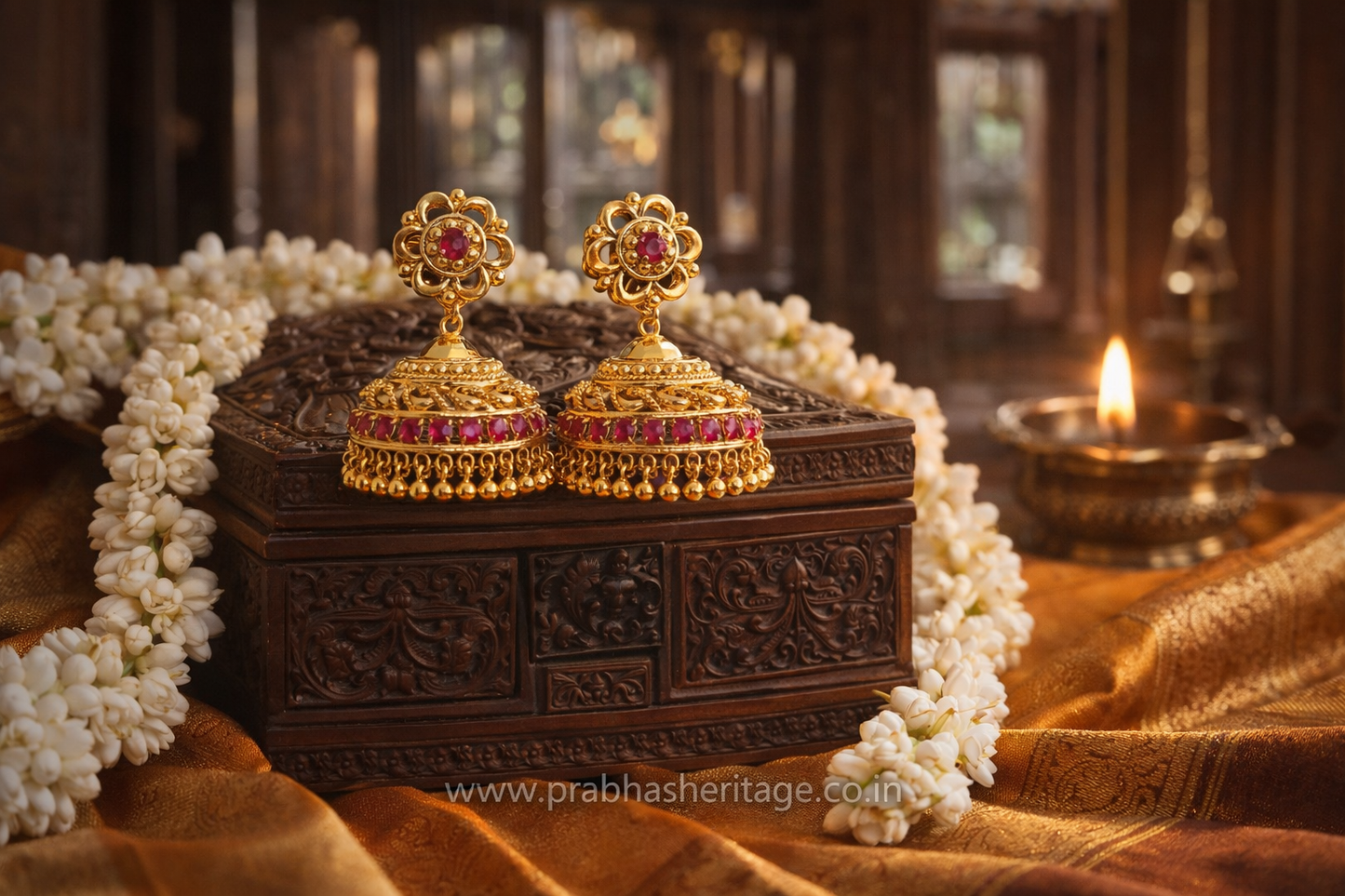 Pavizham Floral Ruby Jhimikki