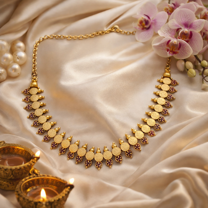 Lakshmi Coin & Ruby-Tone Drop Necklace