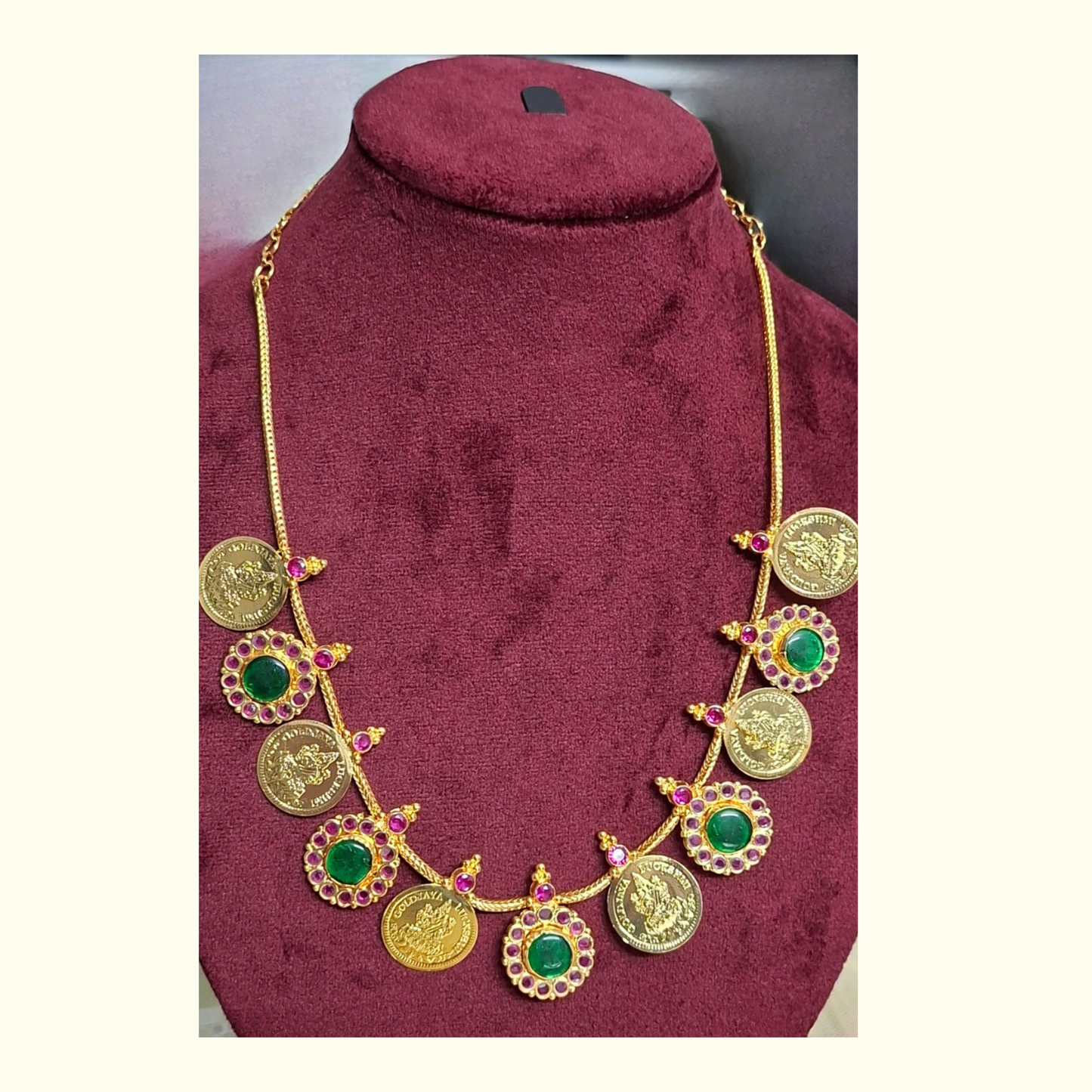 Lakshmi Coin with Ruby and Emerald toned Pendants