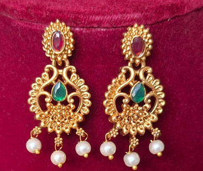 Ruby Emerald Tone Temple Necklace Set