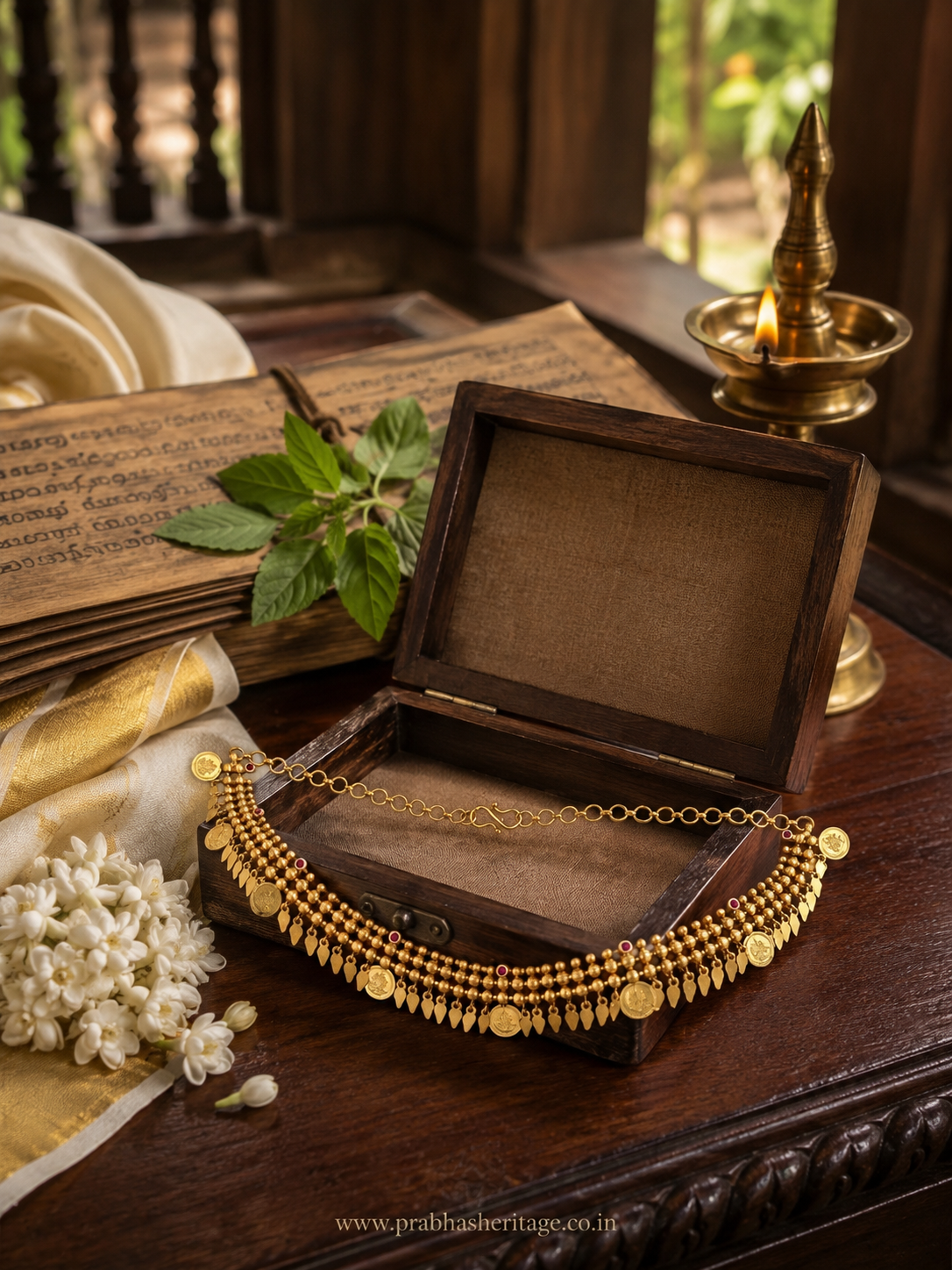 Swarna Kasu Ilakkathali choker in a heritage-styled setting