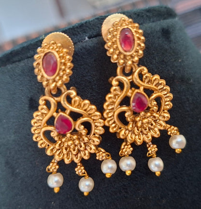 Ruby Tone Temple Necklace Set