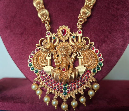 Temple Lakshmi Pendant Necklace Set
