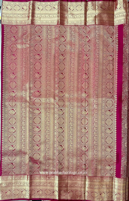 Pallu with dense vertical ornamental panels of paisley and floral roundels in gold zari