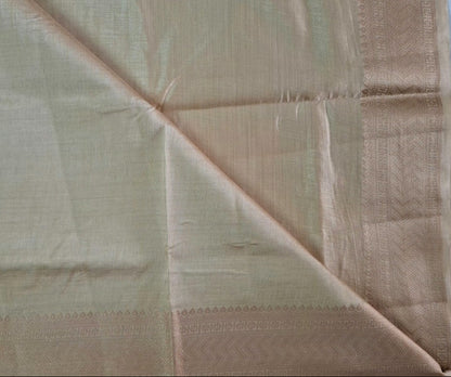 Attached running blouse with zari border on Chandana Varnam beige semi-tussar saree